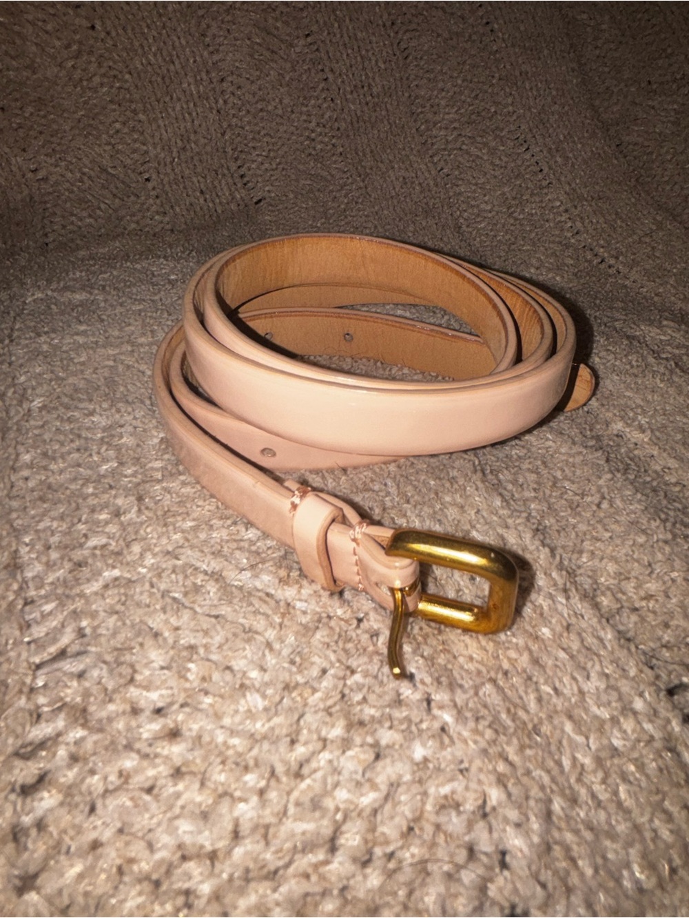 J.Crew Genuine Leather Gold Buckle Belt Nude Beige Women’s Size M 42”